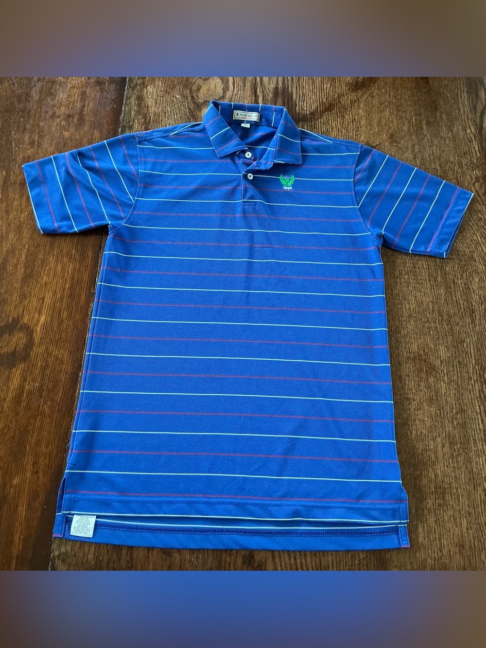 Peter Millar Blue Polo with Pink and Light Blue Stripes